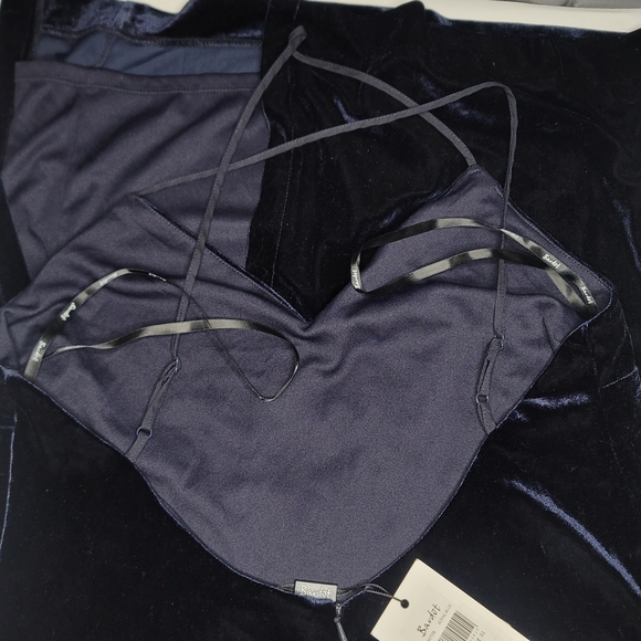 Bardot Cara Asymmetrical Dress Suede Blue Size Large - Picture 9 of 10